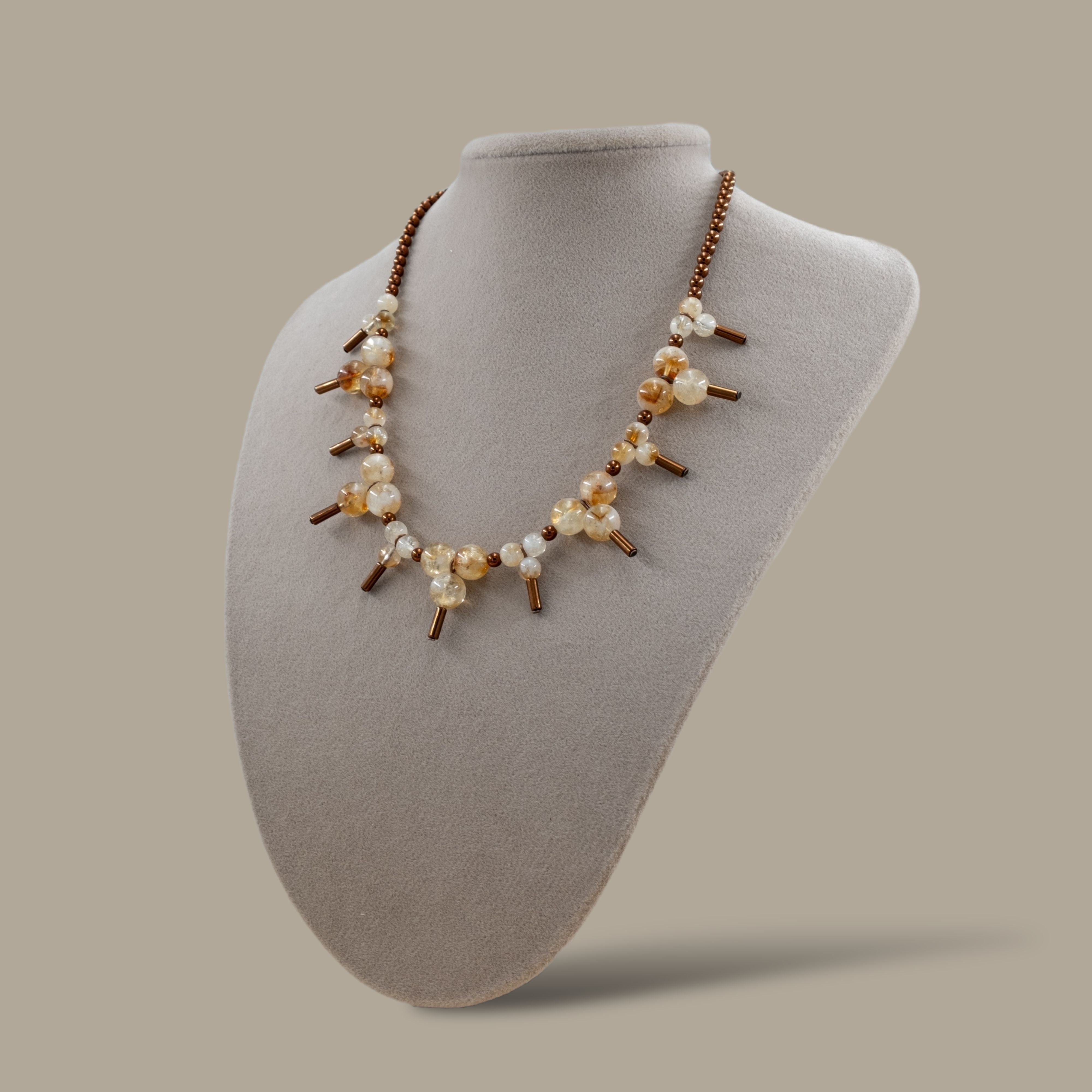 Sitrin ve Hematit Detaylı Rafine Punk Kolye