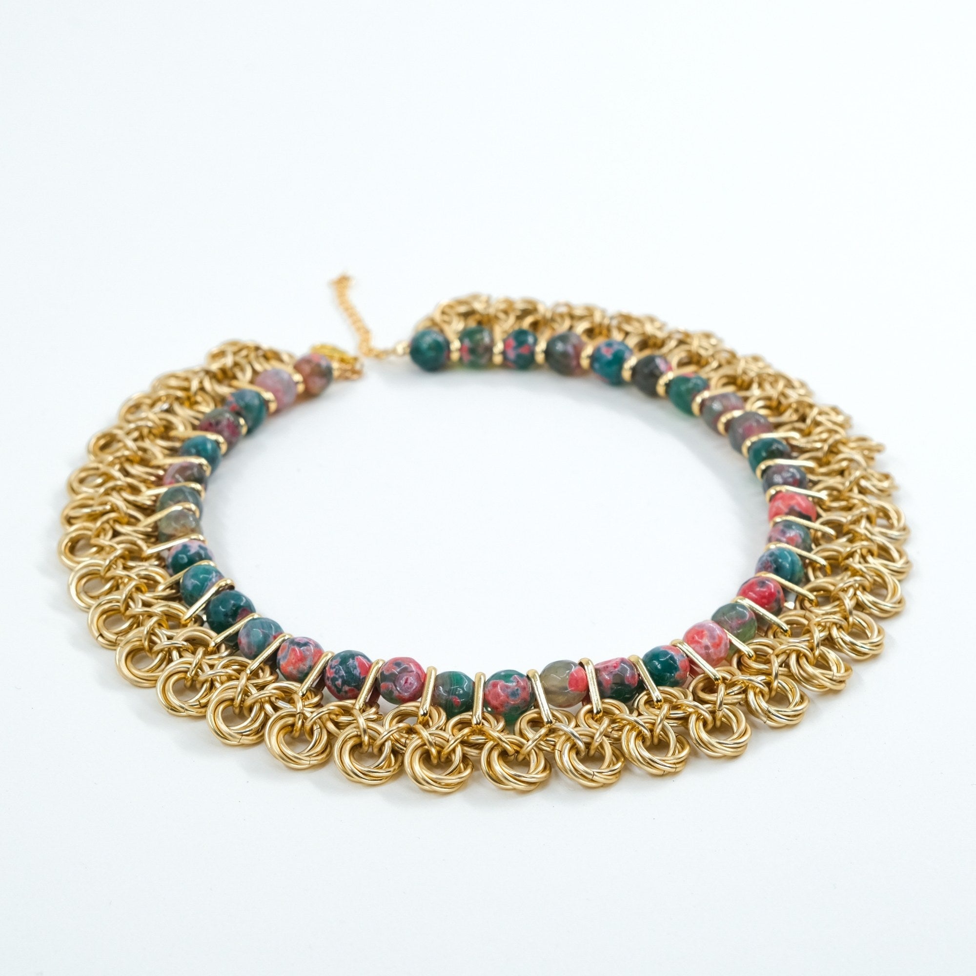 Örgü Zırh ve Akik Detaylı Gold Kolye