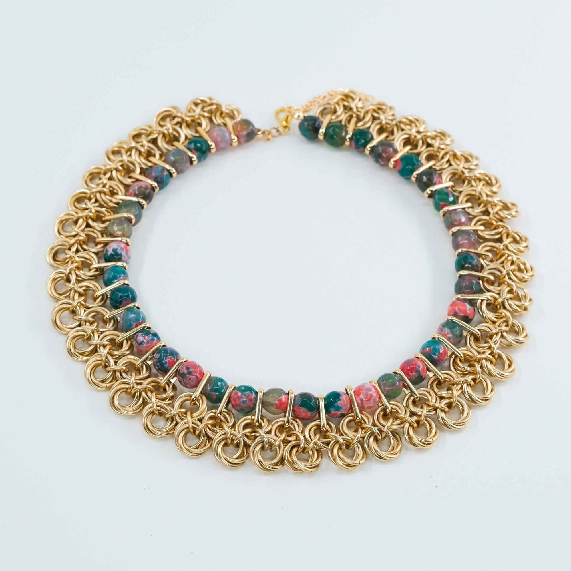 Örgü Zırh ve Akik Detaylı Gold Kolye