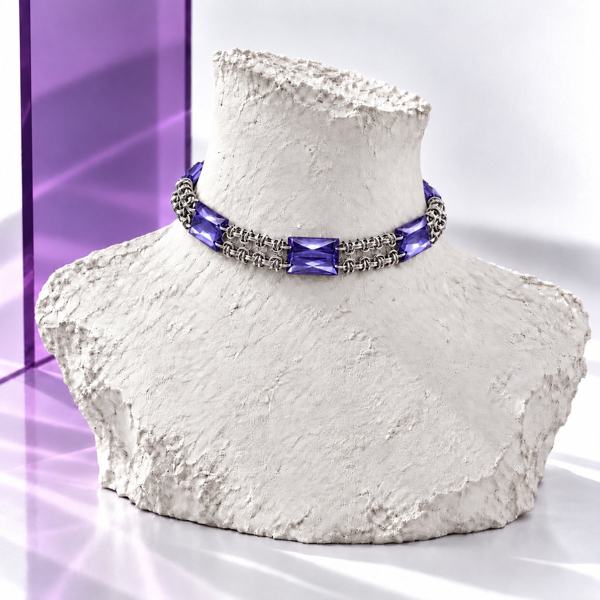 Akrilik Kristal Zırh Örgü Choker Kırmızı · DJE079