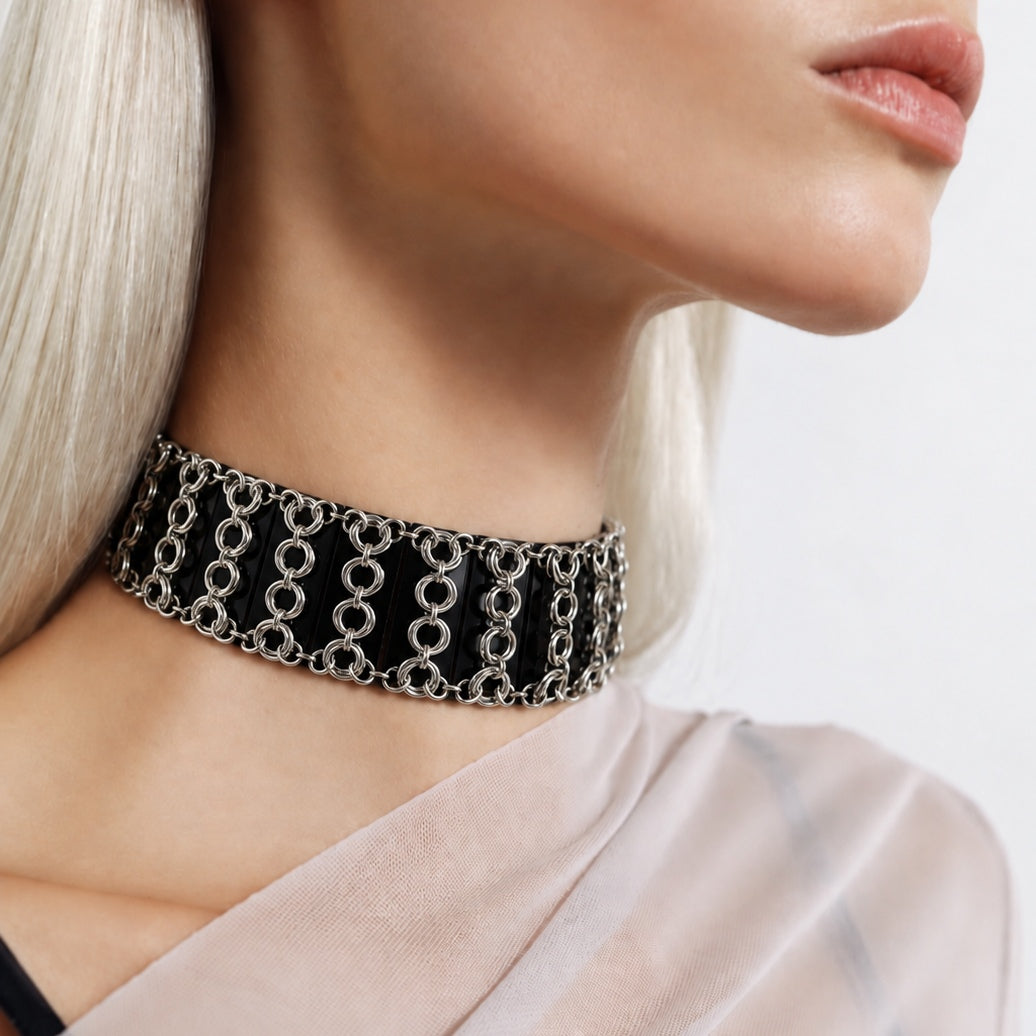 Y Formlu Örgü Zırh Choker Kolye | Djezairli ürün görseli 1