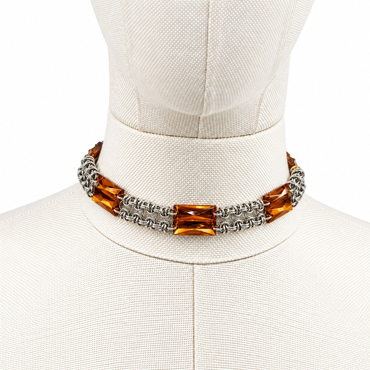 Djezairli GLIMMER LINK kehribar akrilik kristal zirh orgu choker, urun fotografi 01