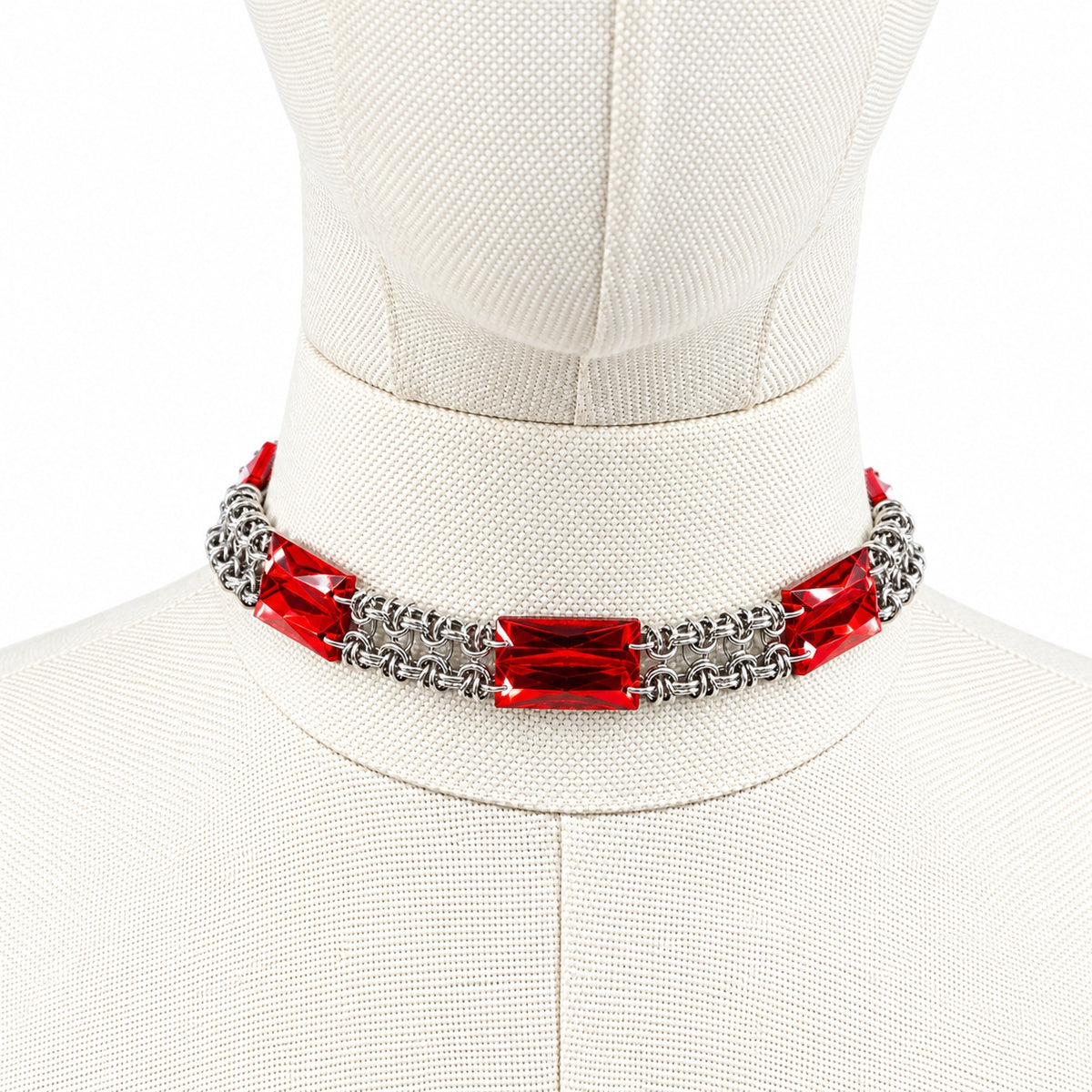 Djezairli GLIMMER LINK kirmizi akrilik kristal zirh orgu choker, urun fotografi 01