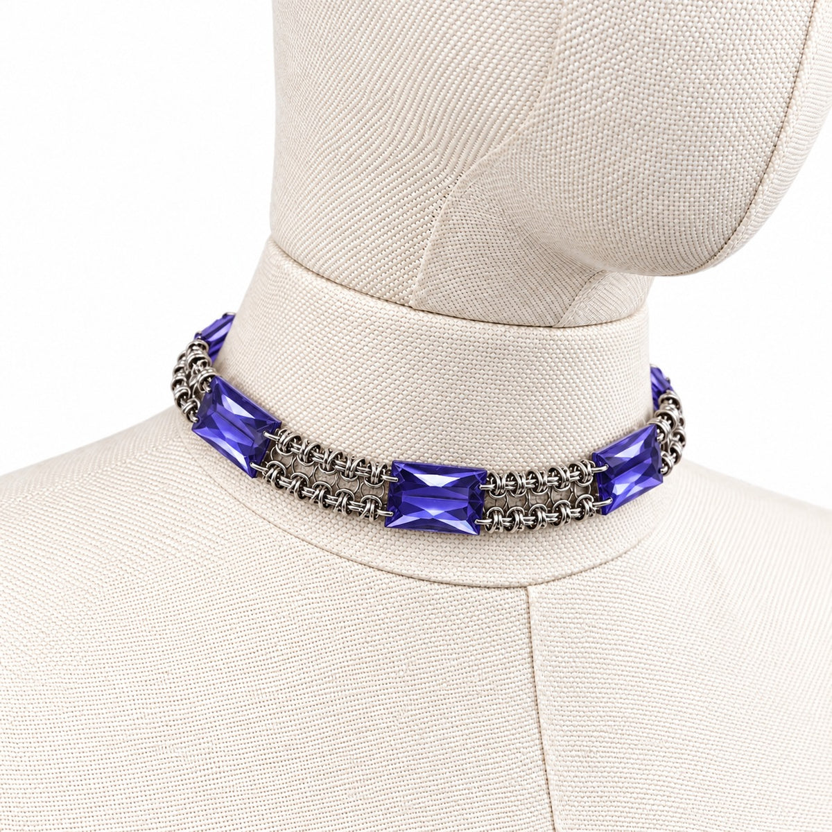 Djezairli GLIMMER LINK mor akrilik kristal zirh orgu choker, urun fotografi 01
