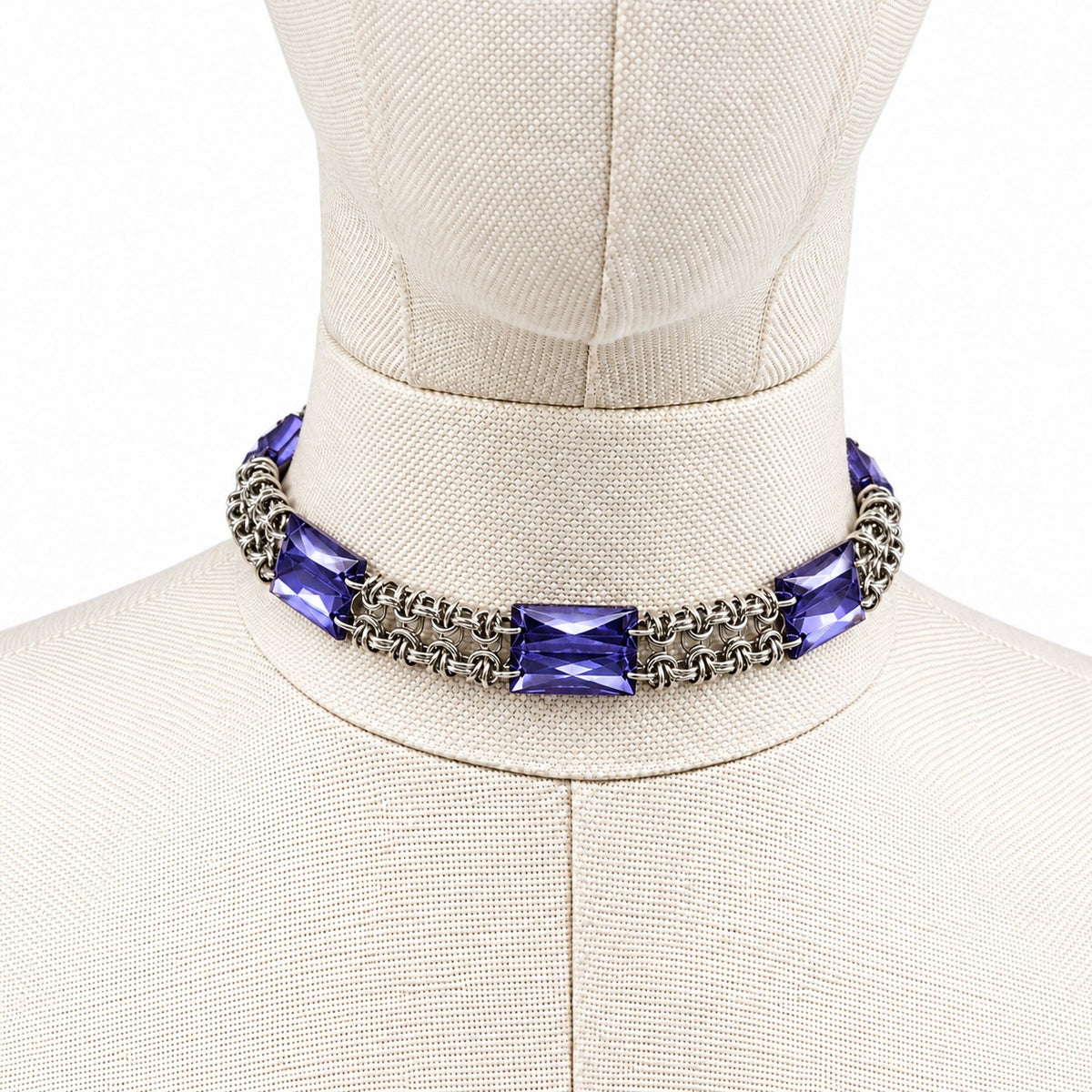 Djezairli GLIMMER LINK mor akrilik kristal zirh orgu choker, urun fotografi 02