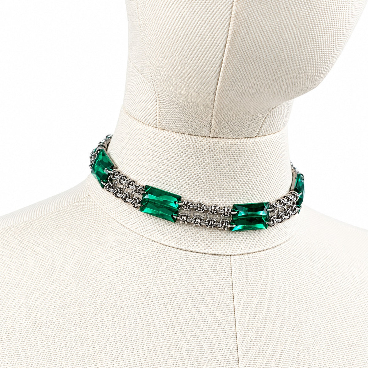 Djezairli GLIMMER LINK yesil akrilik kristal zirh orgu choker, urun fotografi 01