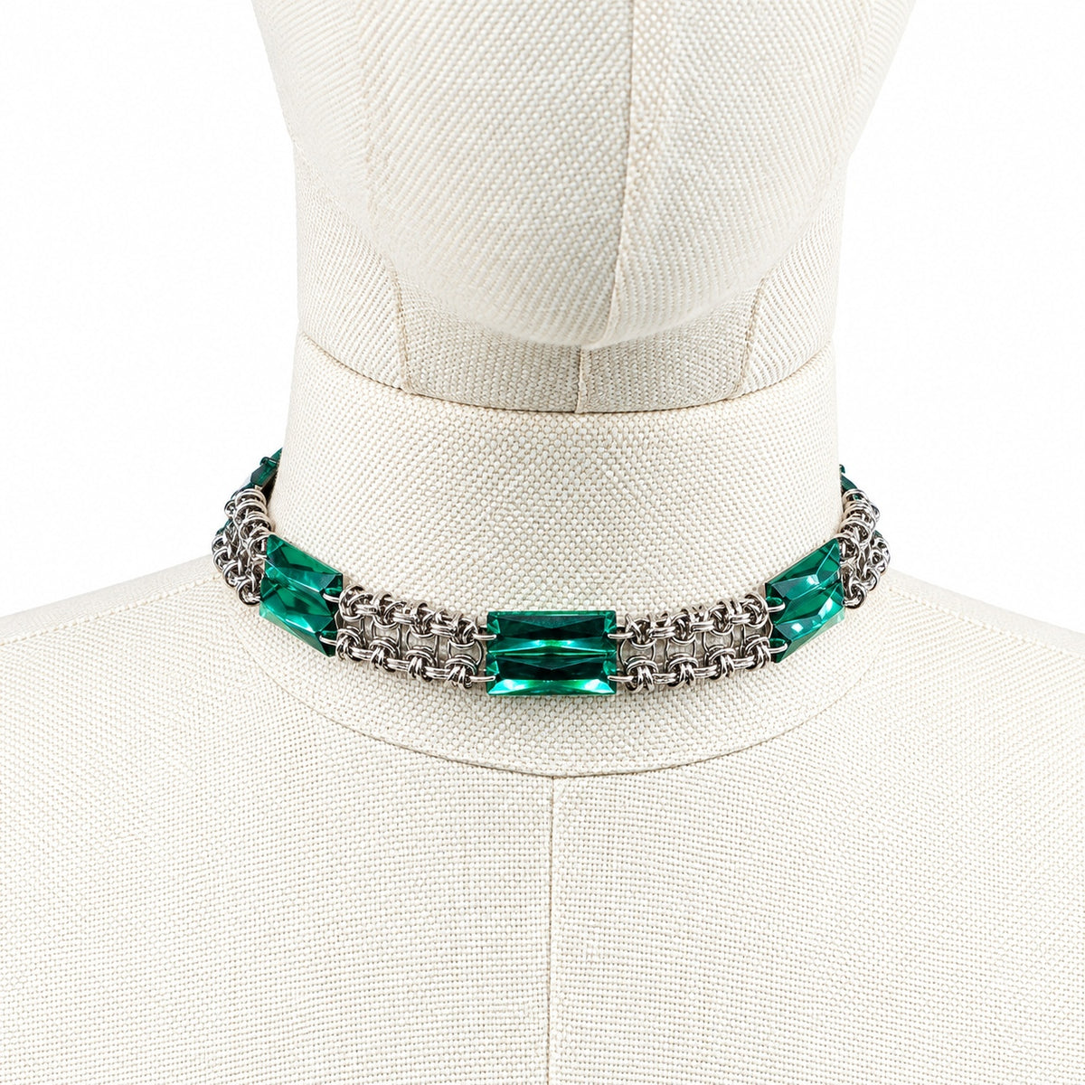 Djezairli GLIMMER LINK yesil akrilik kristal zirh orgu choker, urun fotografi 02